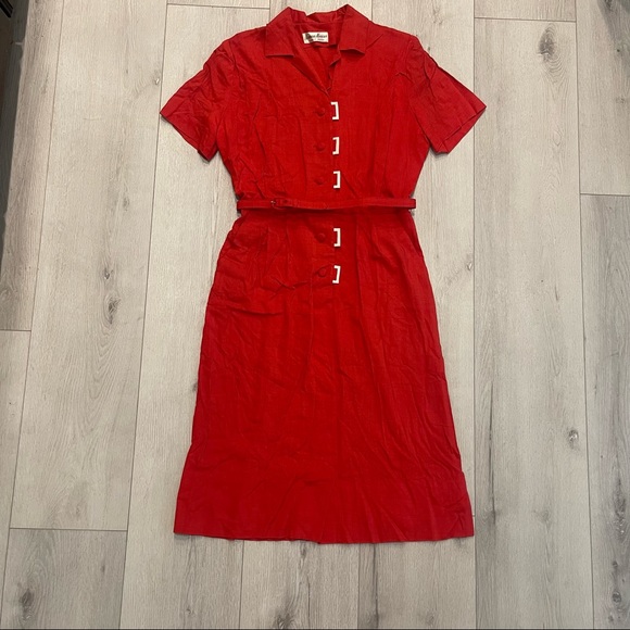 Neiman-Marcus Sports Shop Red Button Up Short Sleeve Dress VINTAGE - Picture 3 of 12